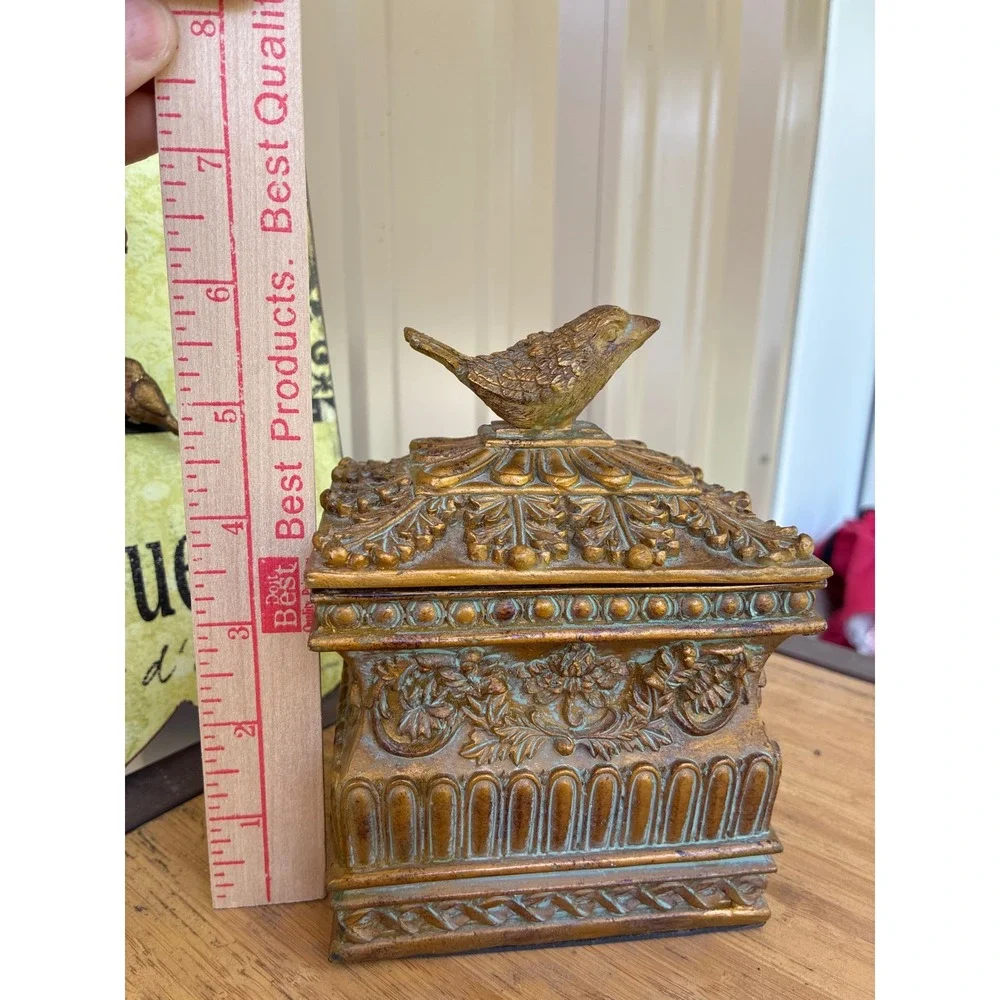 French Country Bird Decor Set Alouette Magnetic Wall Sign and Ornate Trinket Box